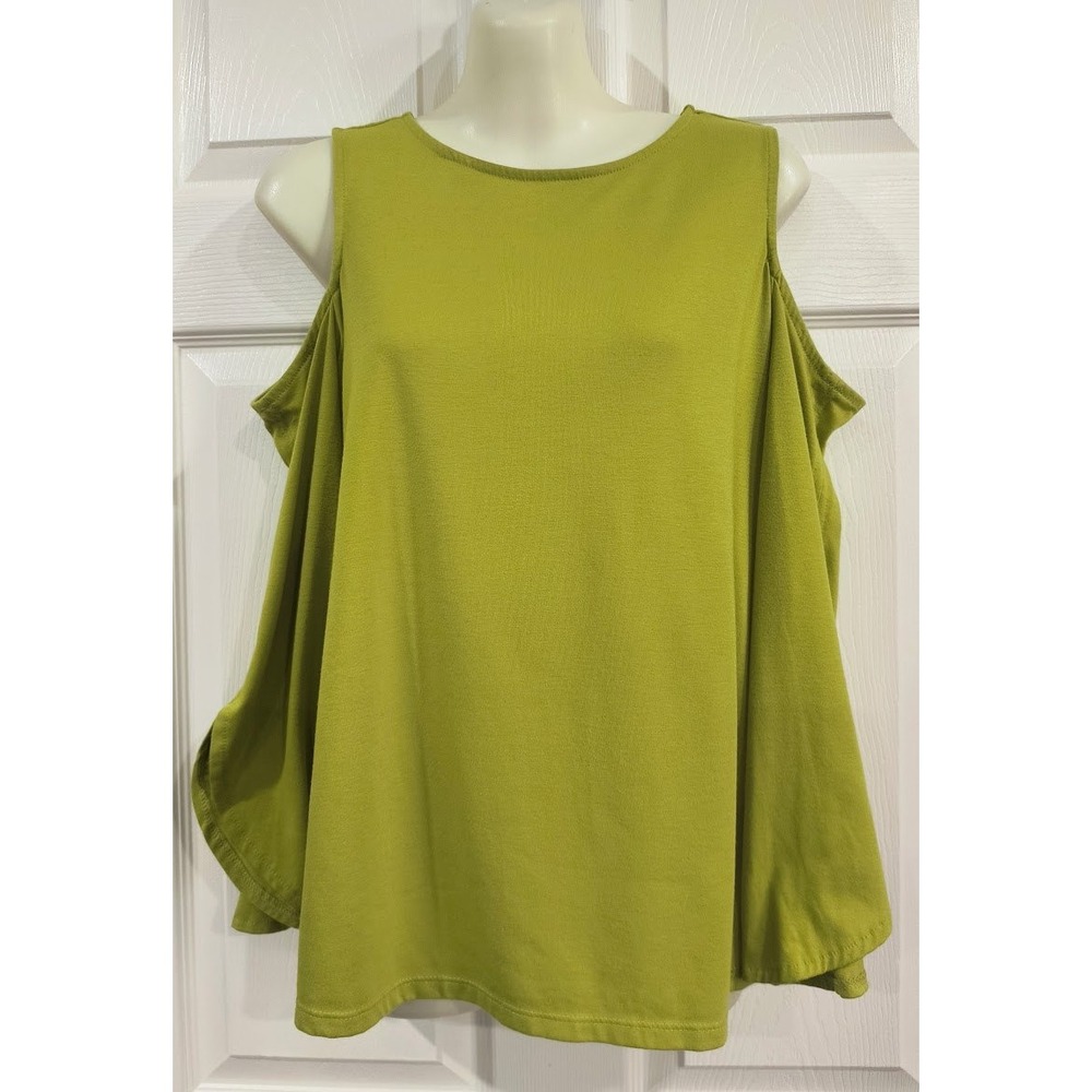DG2 Diane Gilman Womens XS Lime Green Cold Shoulder Knit Top Round Neck